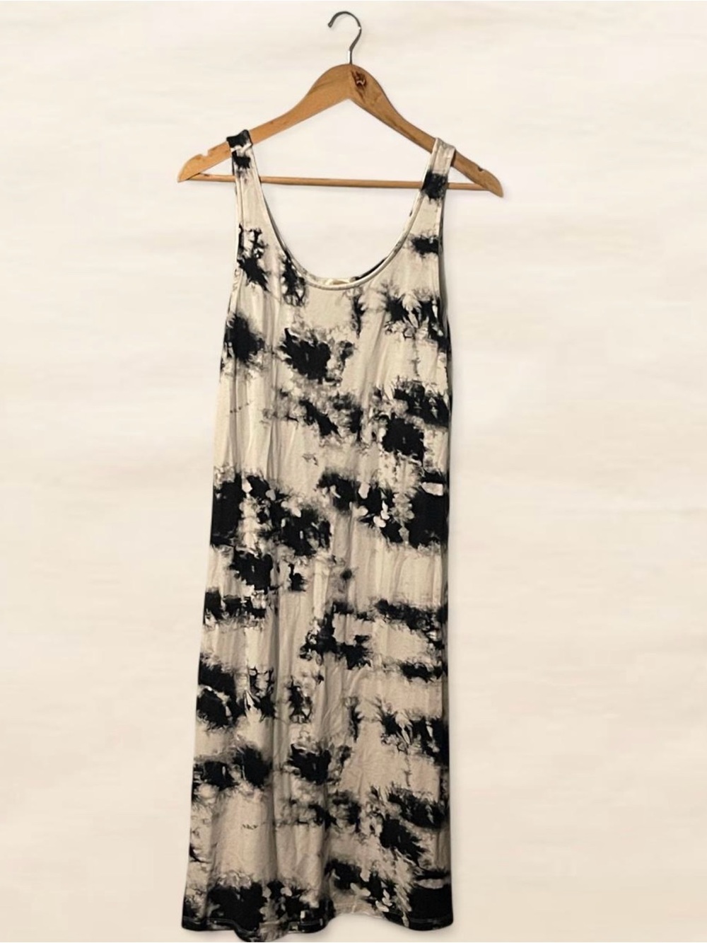 Matty M Black White Tie Dye Sleeveless Scoop Neck Maxi Dress Size Large L